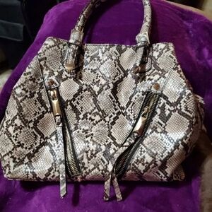 Jessica Simpson Snake Print Shoulder Bag - Black and Cream